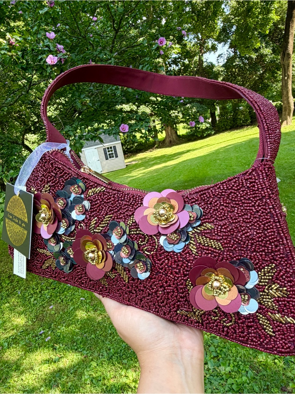 NTW Viral Bohemian Chic Floral Sequin Burgundy Beaded Bag for Fall! - Picture 5 of 8